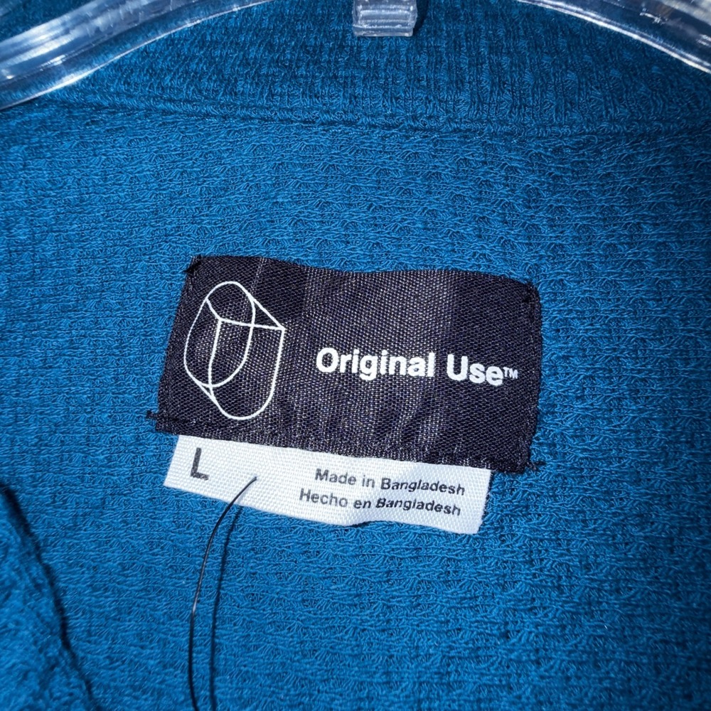 Original Use Button Down Shirt Men L New Dark Teal Textured Camp Collar - Picture 5 of 9